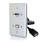 39874 - C2G HDMI® AND USB PASS THROUGH SINGLE GANG WALL PLATE - BRUSHED ALUMINUM